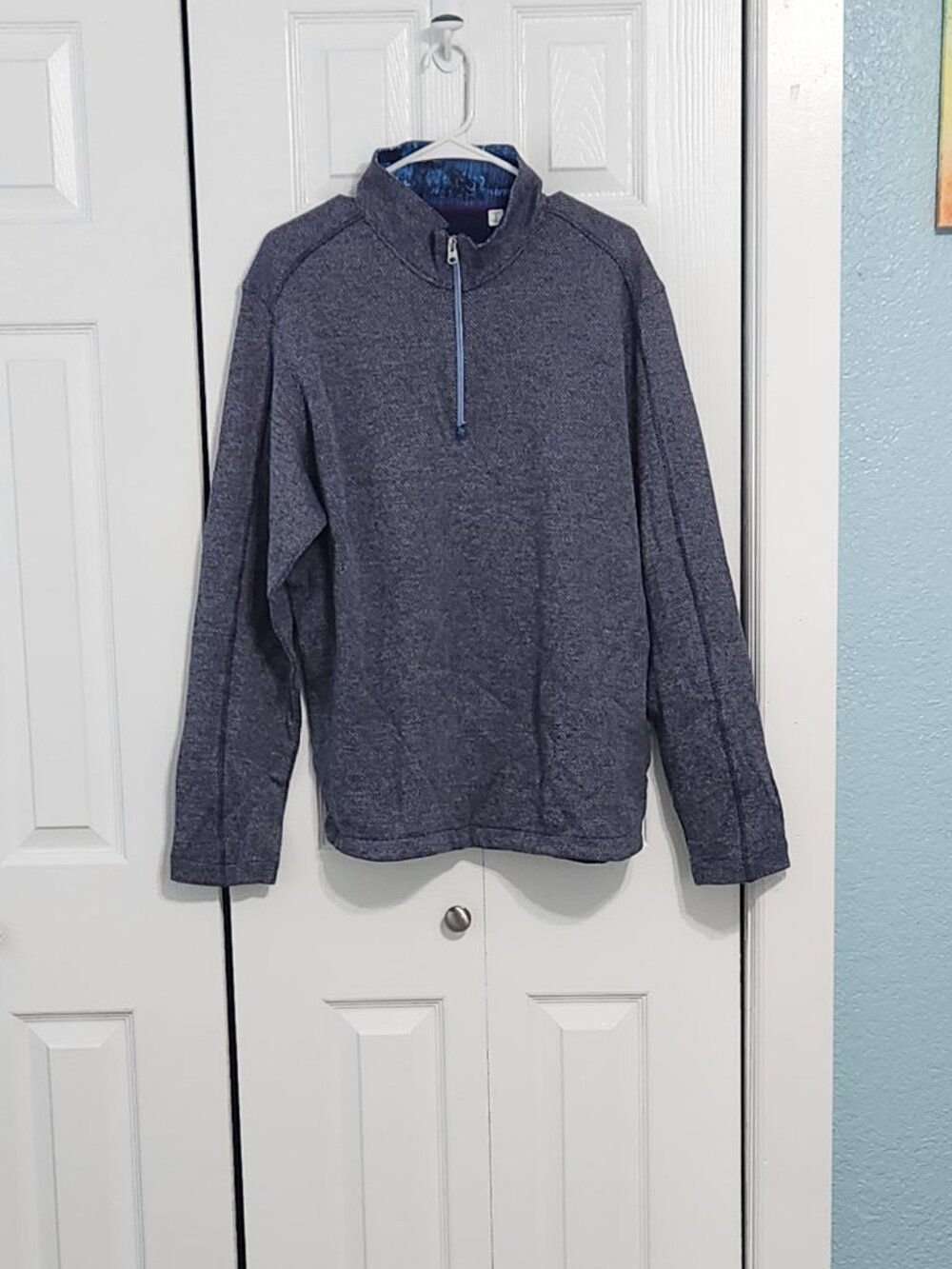 Robert Graham Quarter Zip Sweater Men's Large Blue Cotton